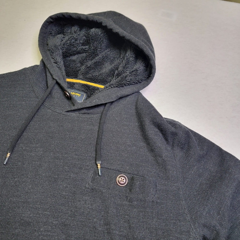 Billabong Surfplus Sherpa lined Mens pullover hoodie marled gray sz Lrg